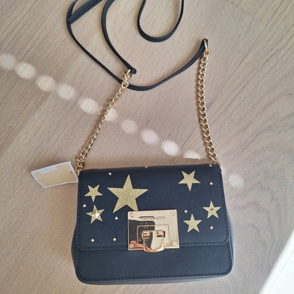 NWT MICHAEL KORS ILLUSTRATIONS STAR TINA SMALL CLUTCH CROSSBODY BLACK